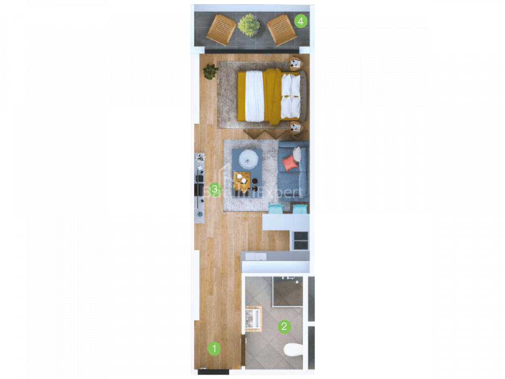 Квартира 33.6 м² - Шерифа Хімшіашвілі, Батумі, Грузія
